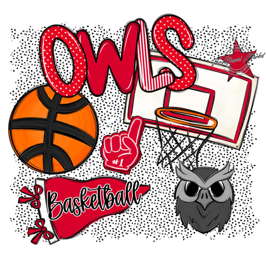 Owls Basketball Spirit-Red