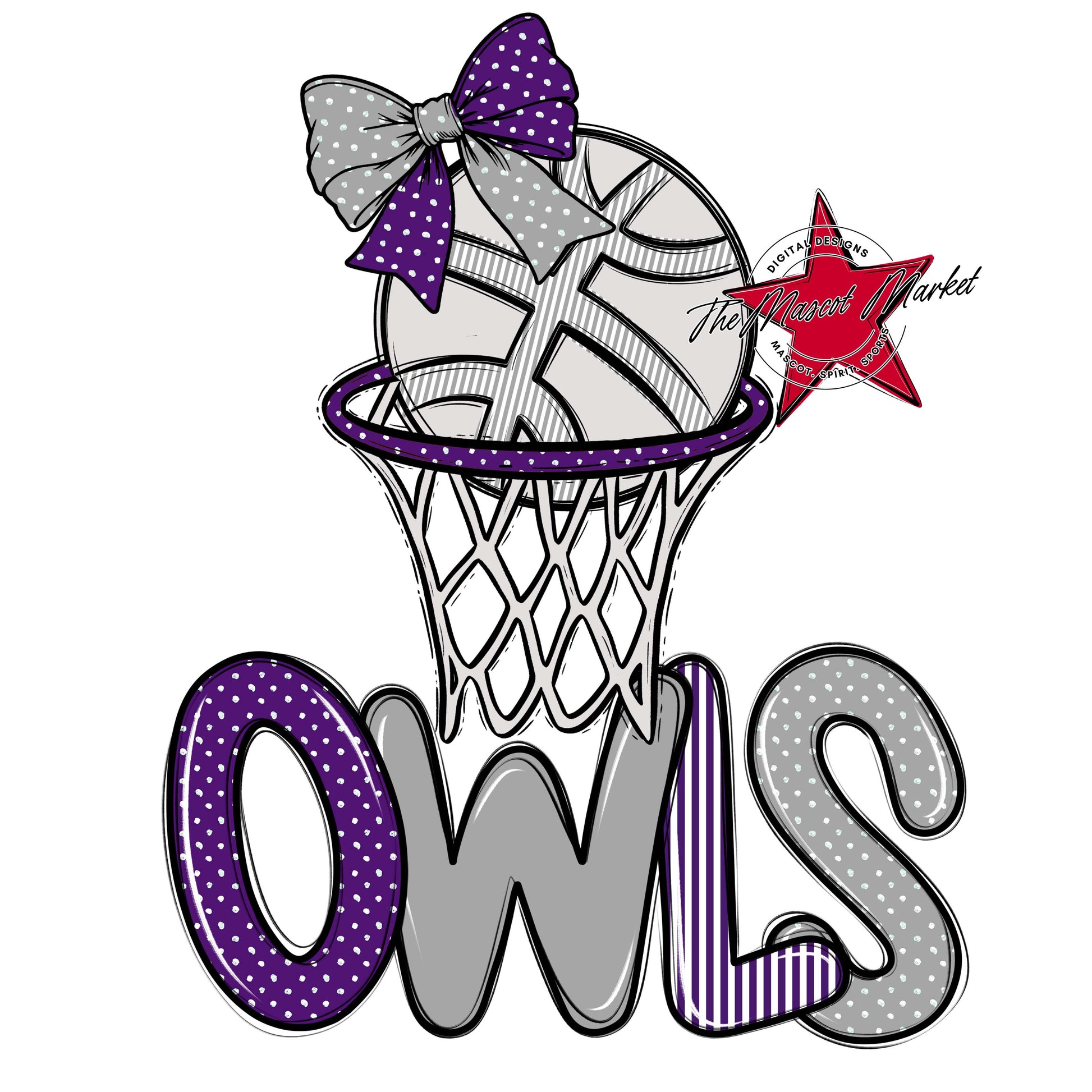 Owls Basketball Spirit Design-Purple & Grey