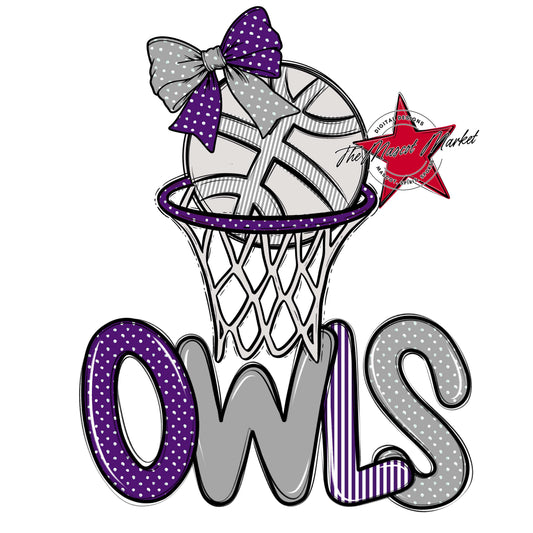 Owls Basketball Spirit Design-Purple & Grey