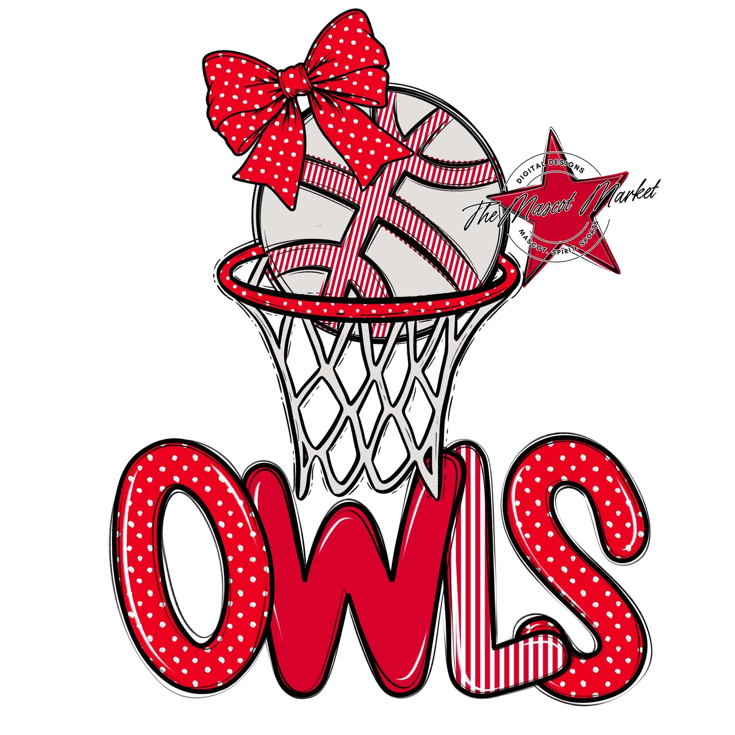 Owls Basketball Spirit Design-Red