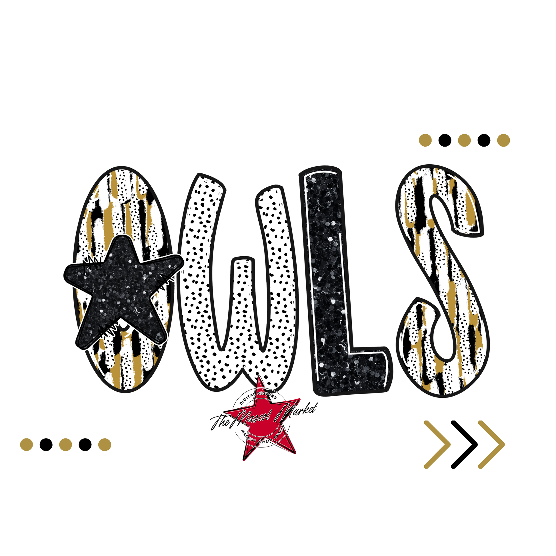 Owls Brushstroke Alpha w Arrows-Gold