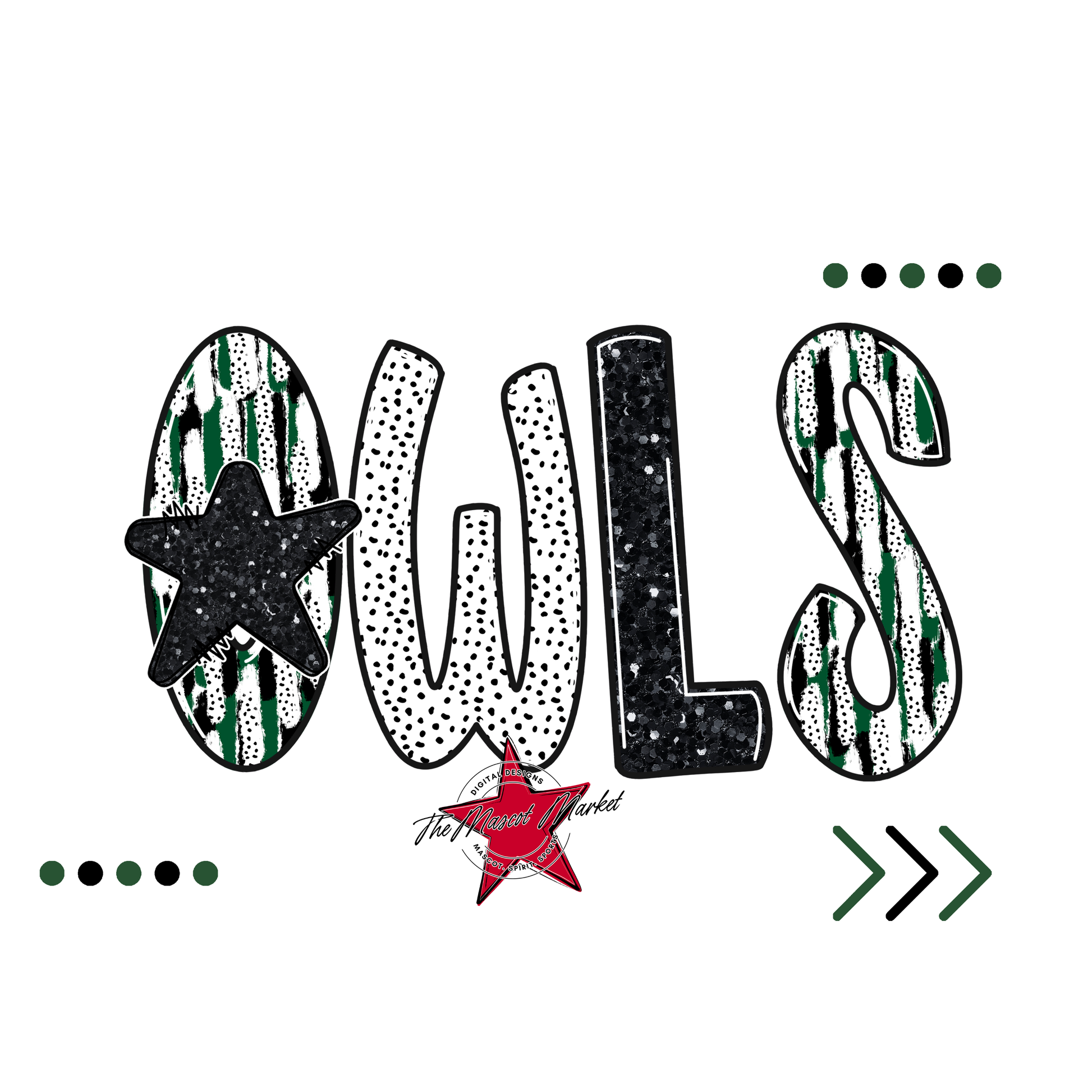 Owls Brushstroke Alpha w Arrows-Green
