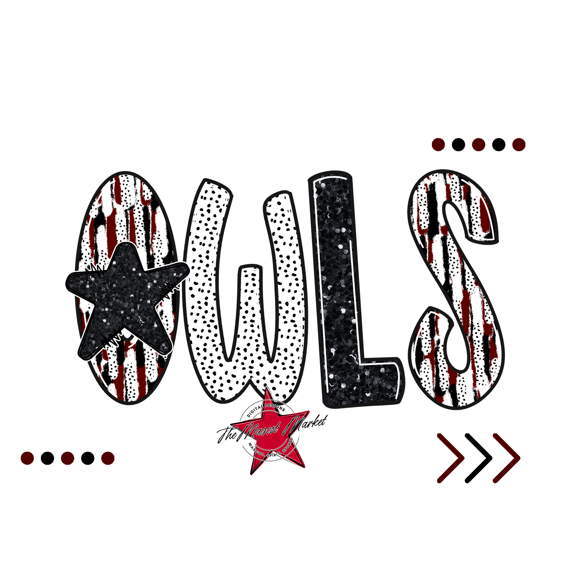 Owls Brushstroke Alpha w Arrows-Maroon