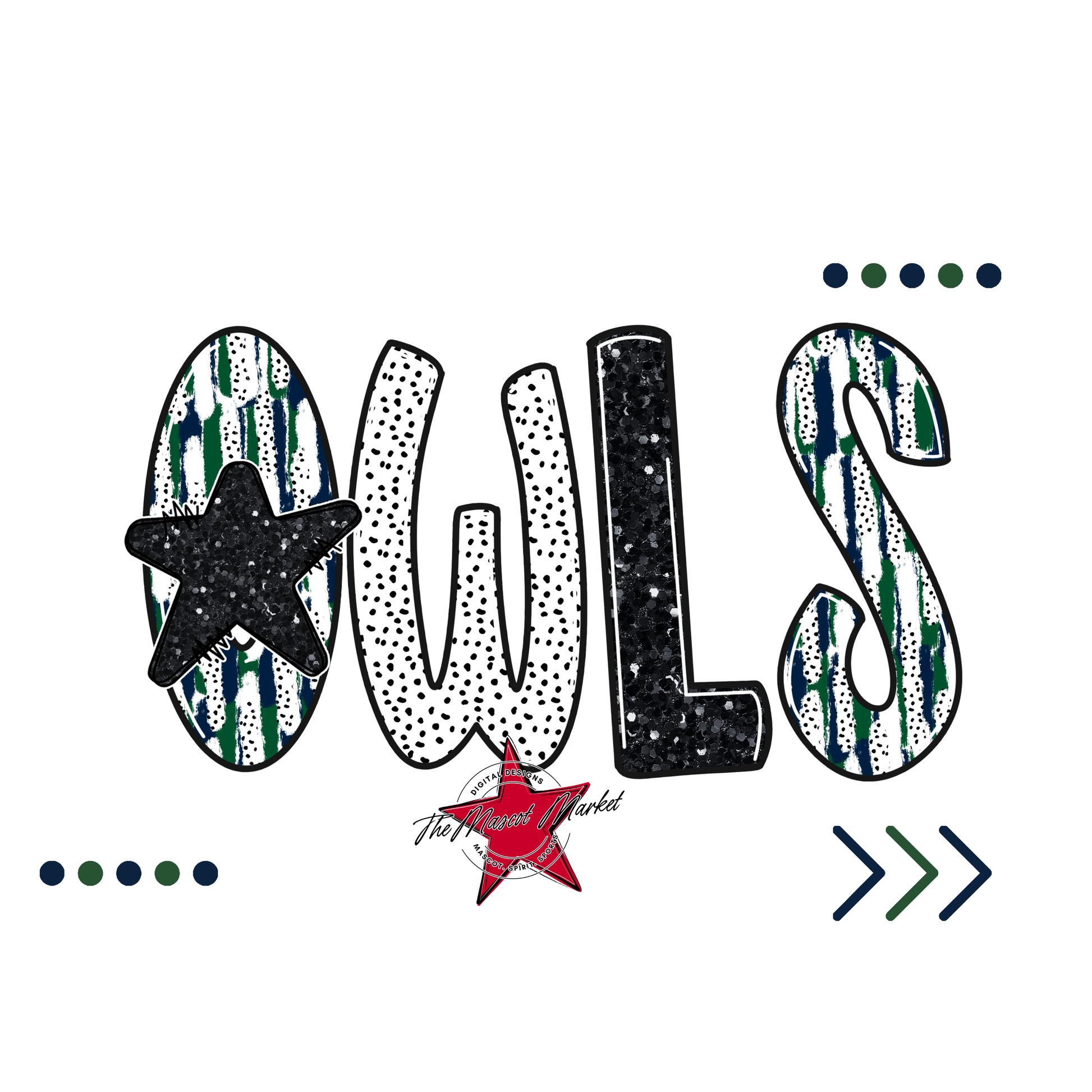 Owls Brushstroke Alpha w Arrows-Navy-Green