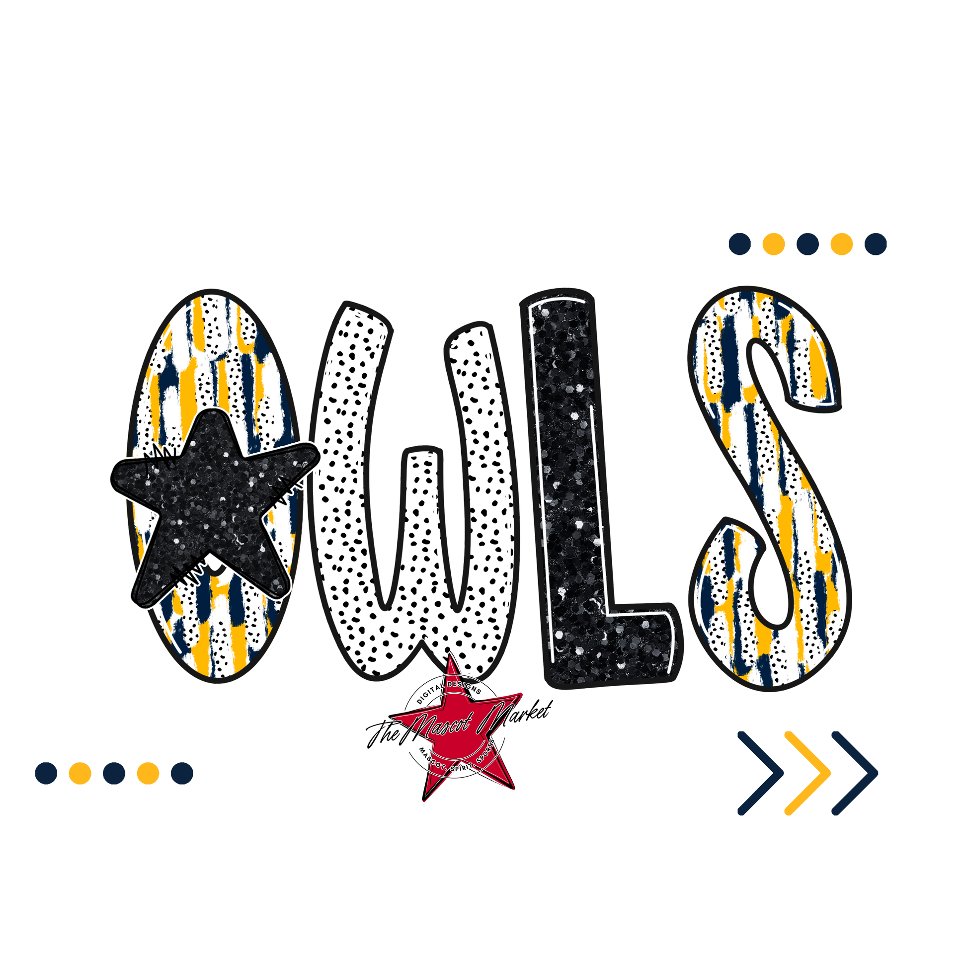Owls Brushstroke Alpha w Arrows-Navy-Yellow