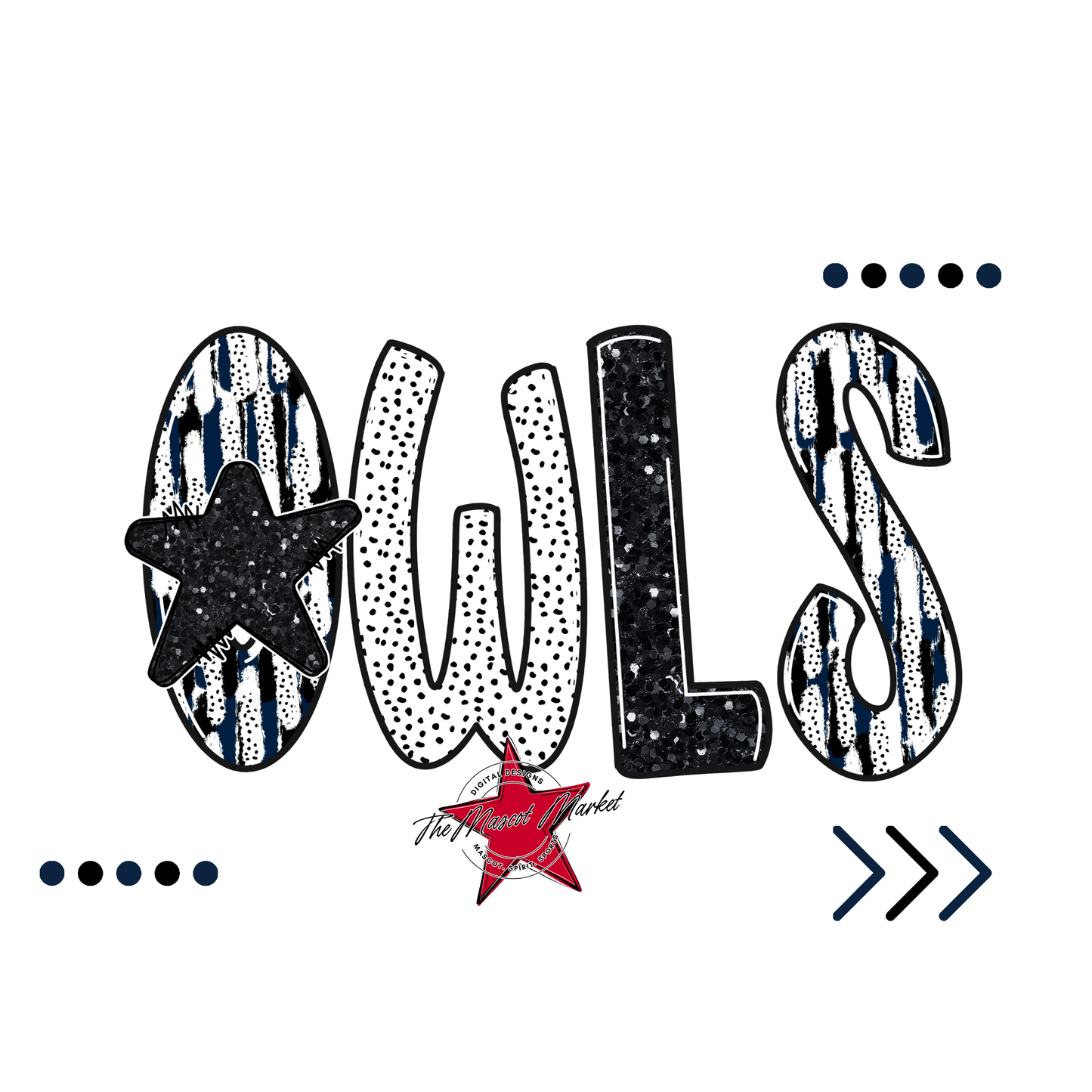 Owls Brushstroke Alpha w Arrows-Navy