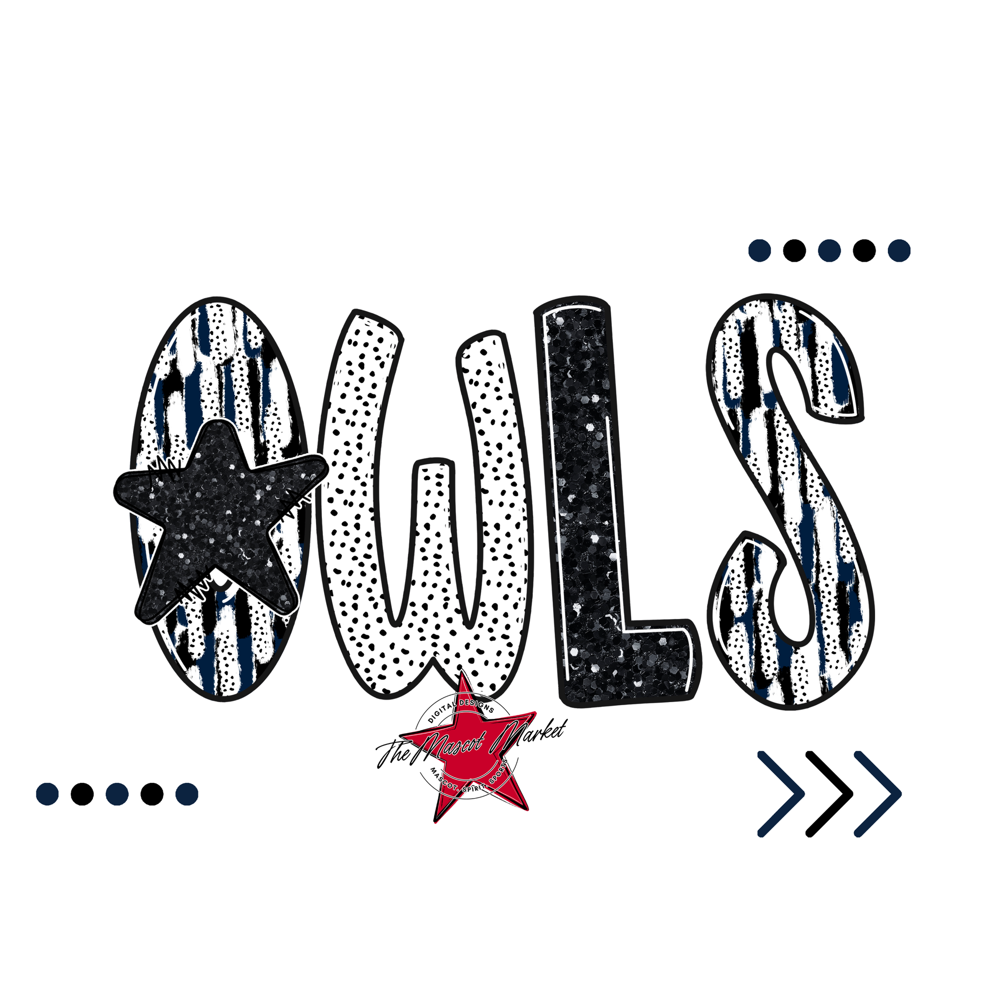 Owls Brushstroke Alpha w Arrows-Navy
