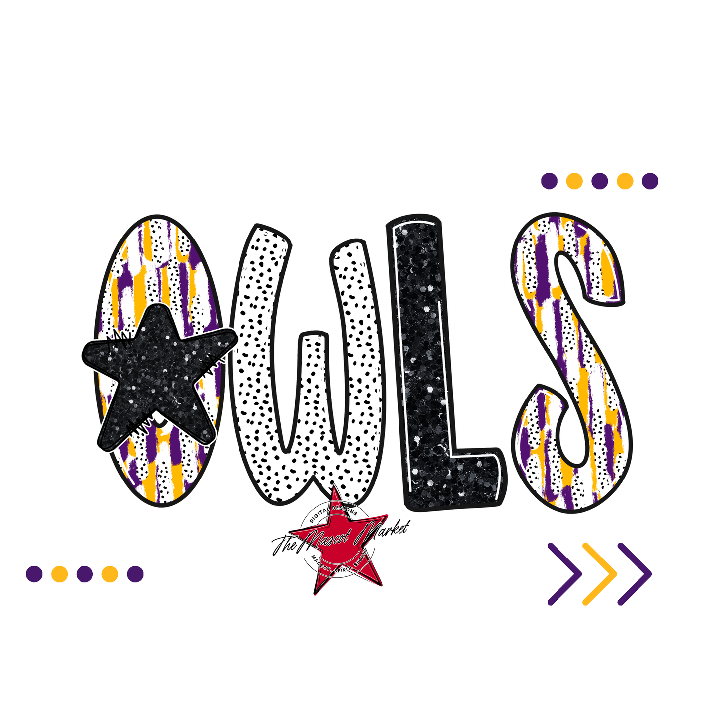 Owls Brushstroke Alpha w Arrows-Purple-Yellow