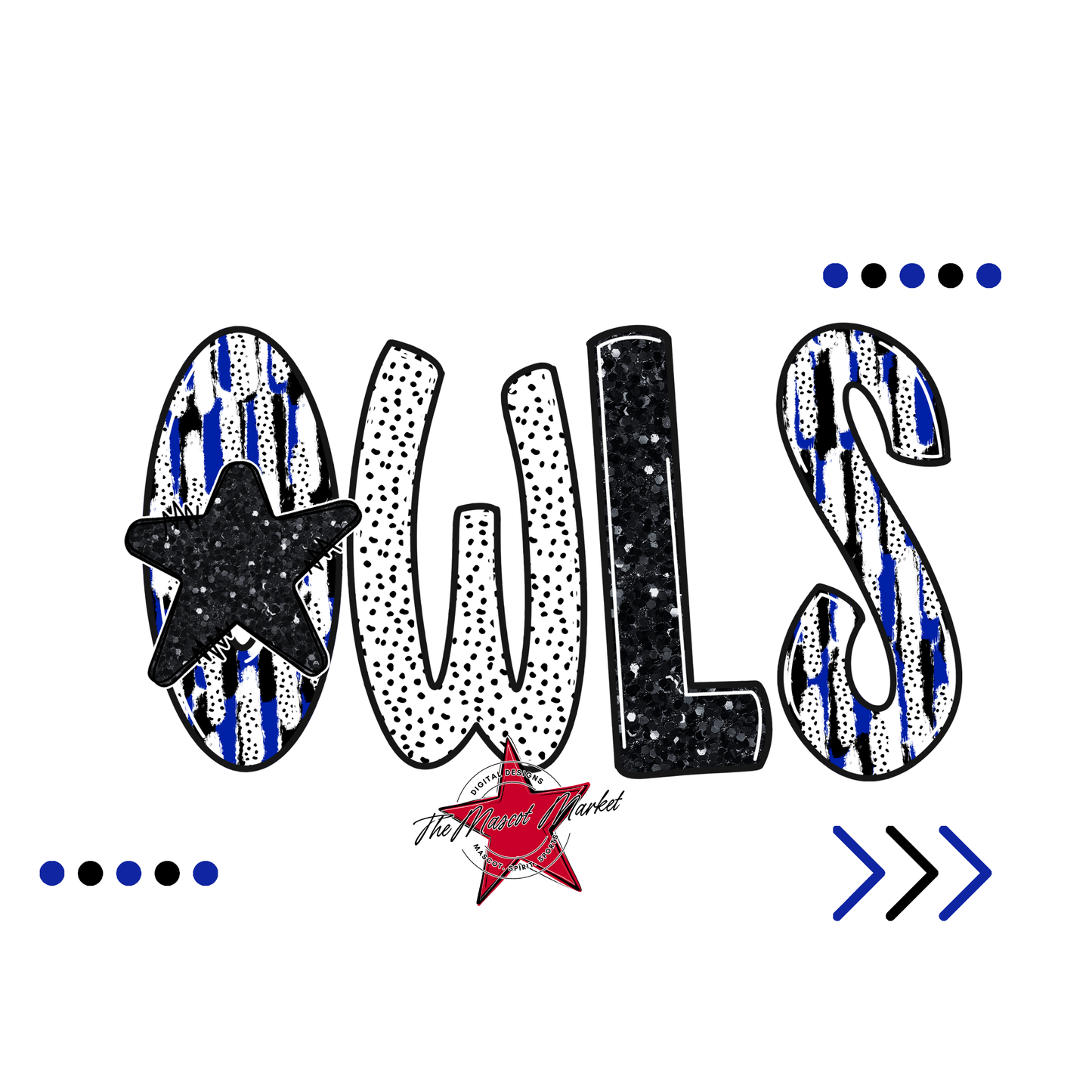 Owls Brushstroke Alpha w Arrows-Royal Blue