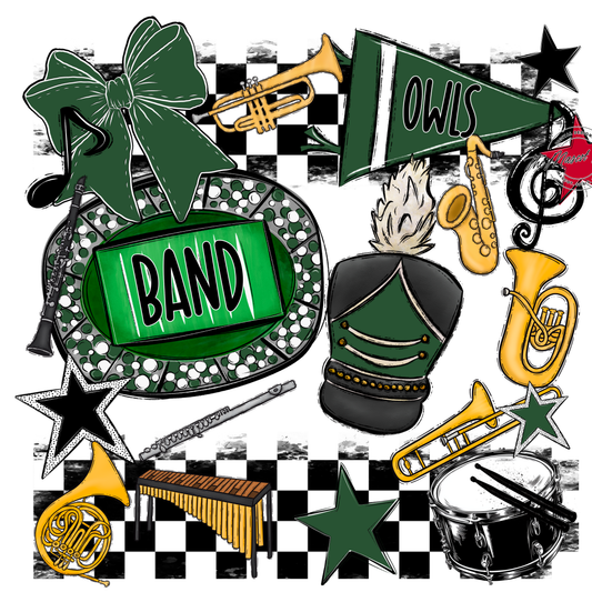 Owls Checkers Band Spirit Design-Green