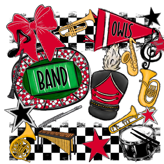 Owls Checkers Band Spirit Design-Red