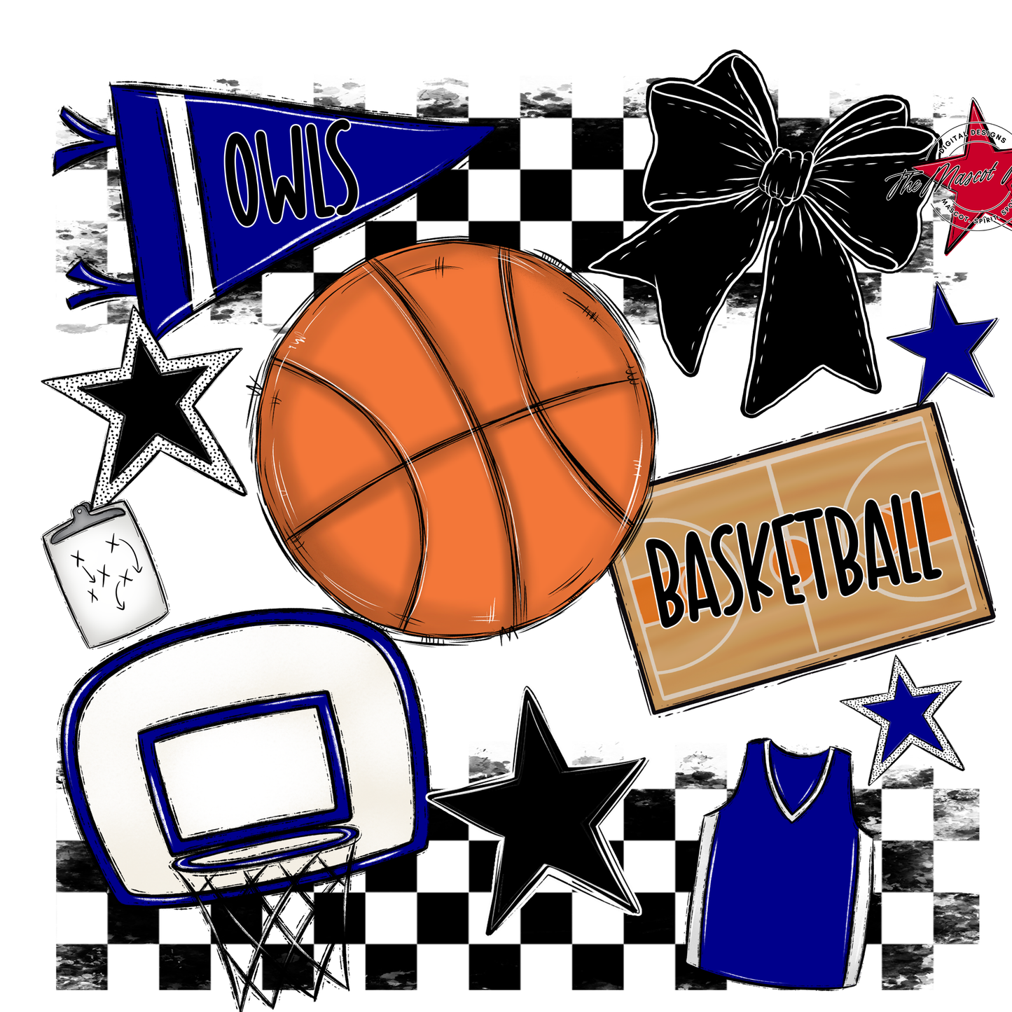 Owls Checkers Basketball Spirit Design-Blue