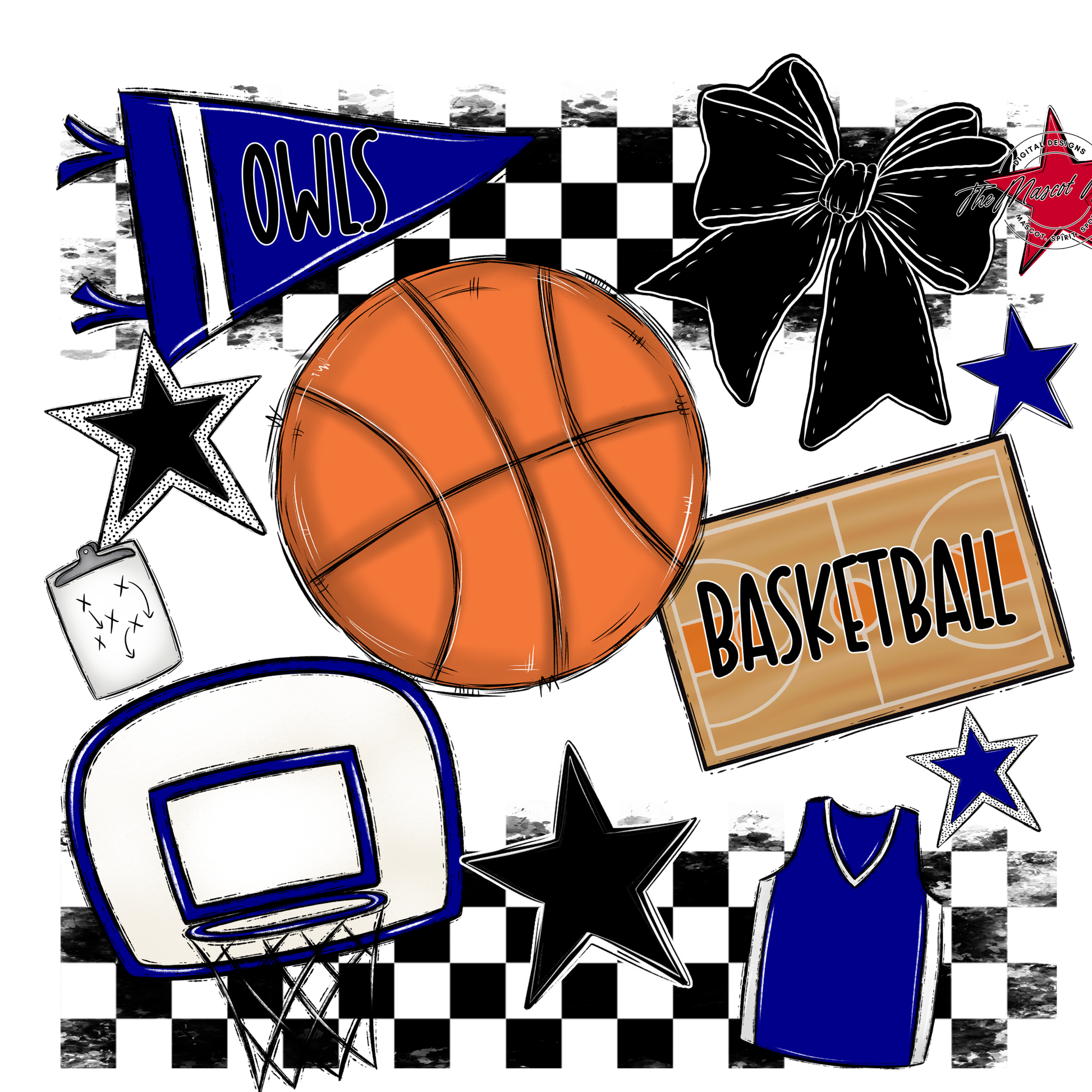 Owls Checkers Basketball Spirit Design-Blue