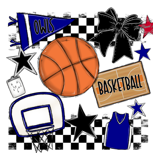 Owls Checkers Basketball Spirit Design-Blue