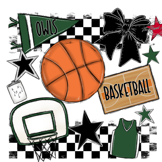 Owls Checkers Basketball Spirit Design-Green