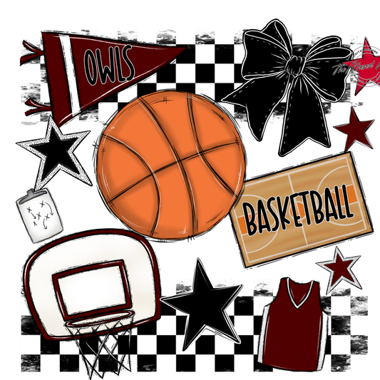 Owls Checkers Basketball Spirit Design-Maroon