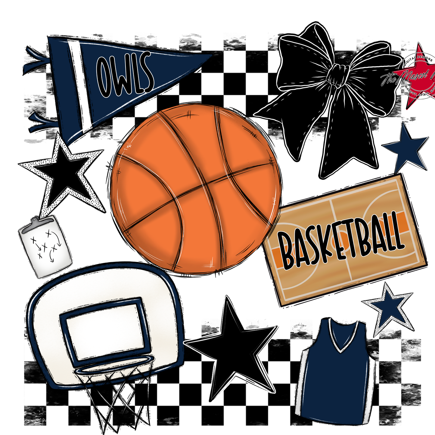 Owls Checkers Basketball Spirit Design-Navy