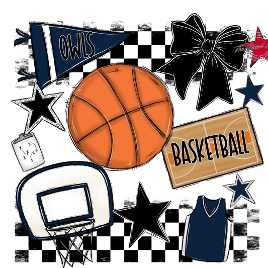 Owls Checkers Basketball Spirit Design-Navy