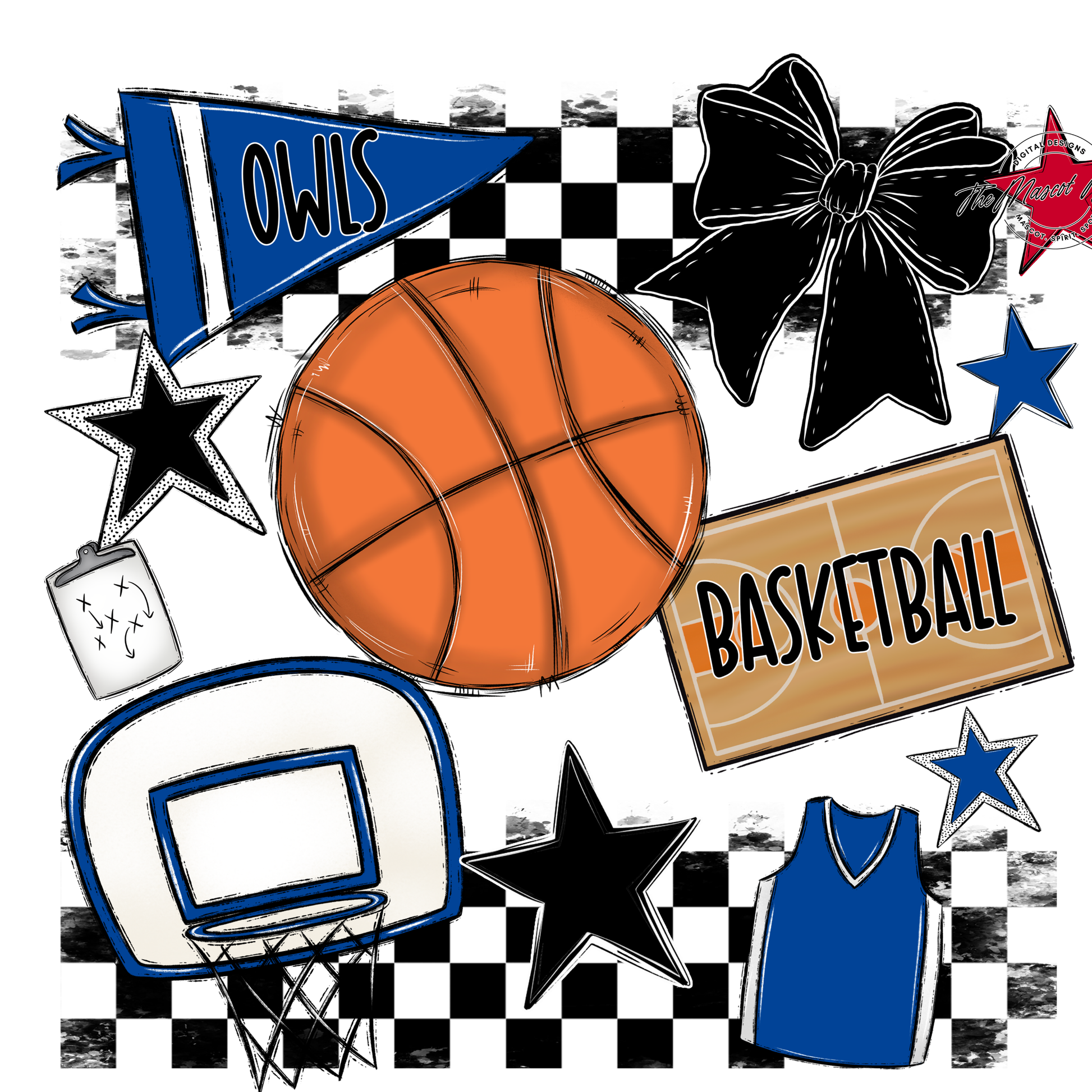 Owls Checkers Basketball Spirit Design-Off Blue