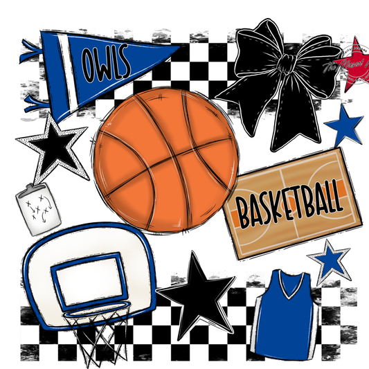 Owls Checkers Basketball Spirit Design-Off Blue