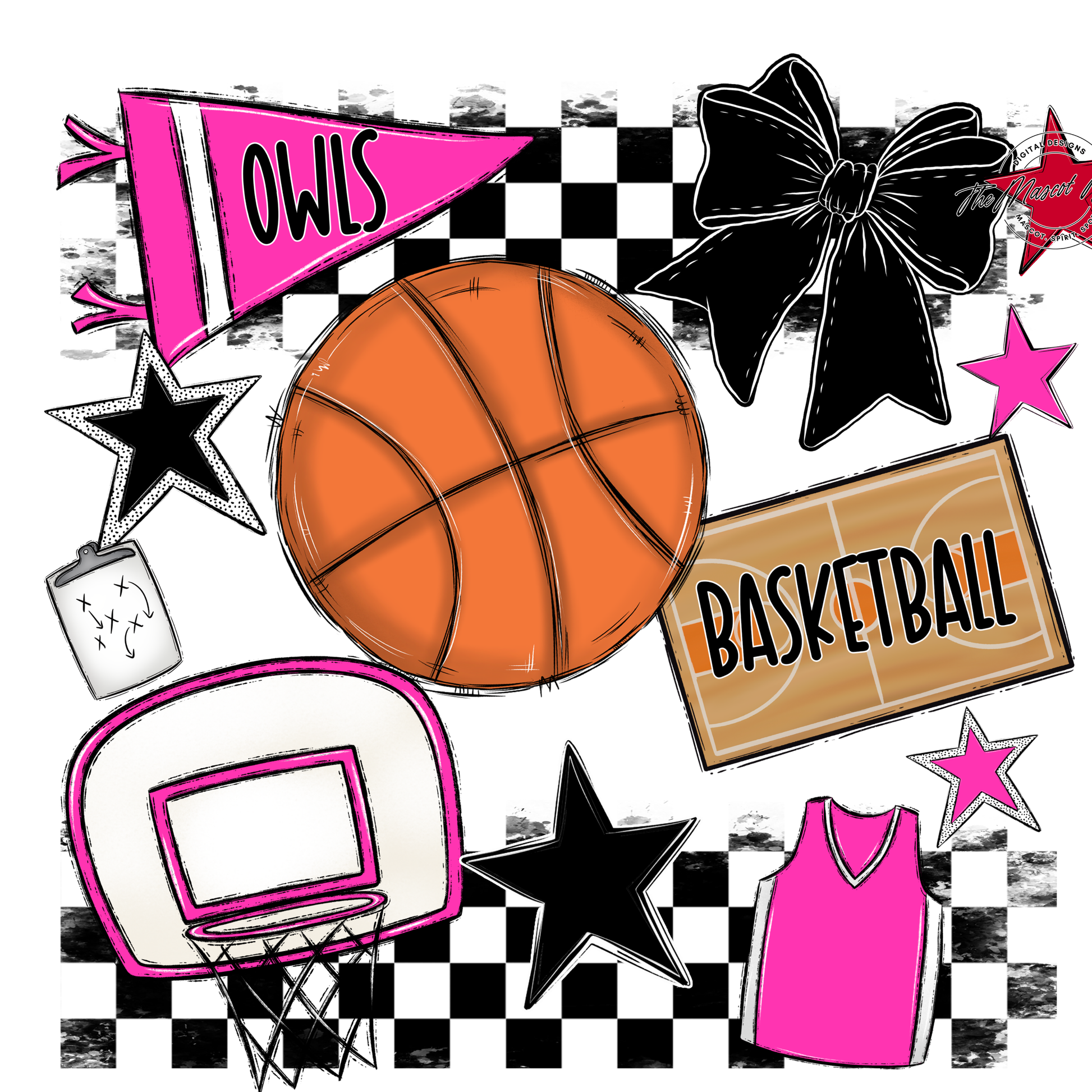 Owls Checkers Basketball Spirit Design-Pink