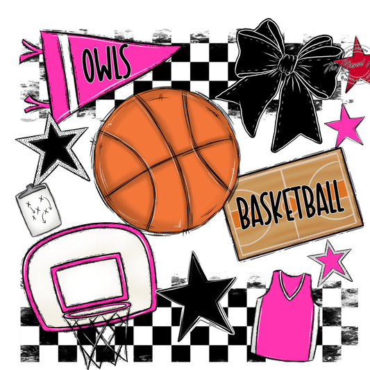 Owls Checkers Basketball Spirit Design-Pink