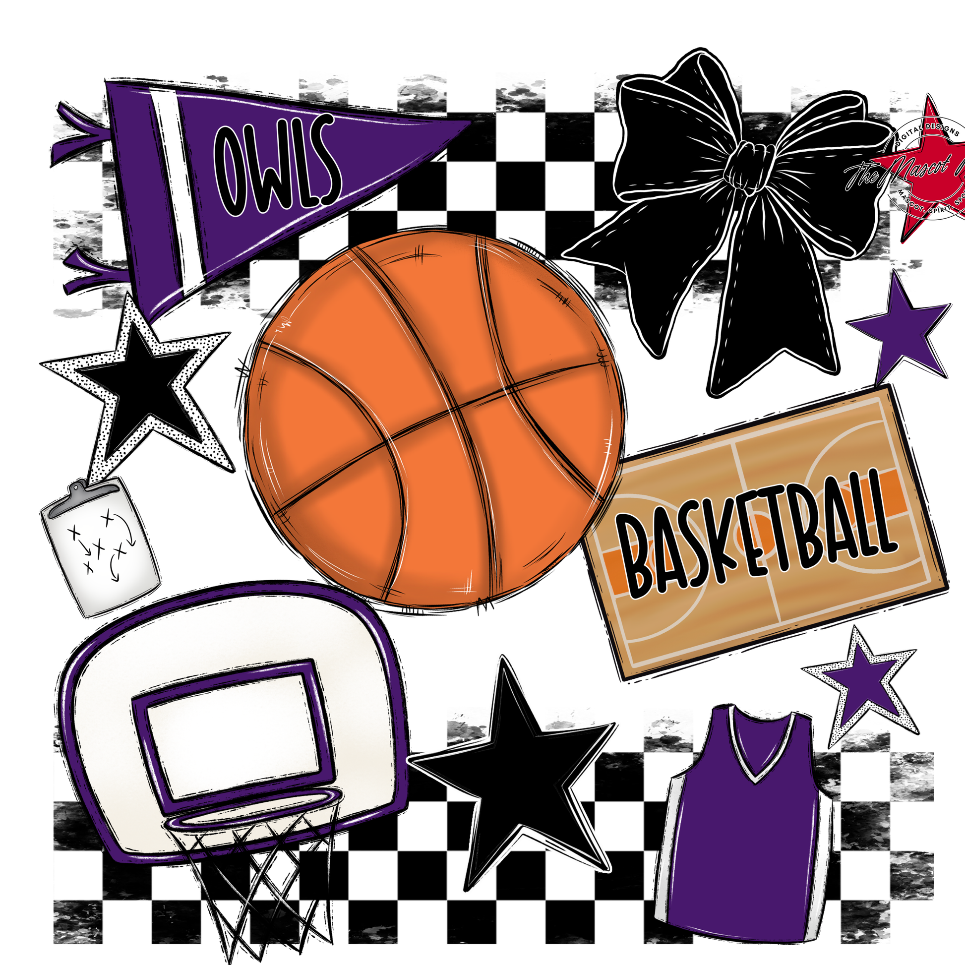 Owls Checkers Basketball Spirit Design-Purple