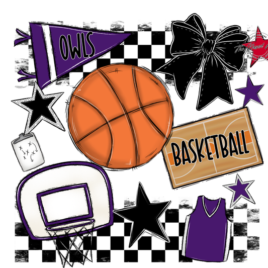 Owls Checkers Basketball Spirit Design-Purple