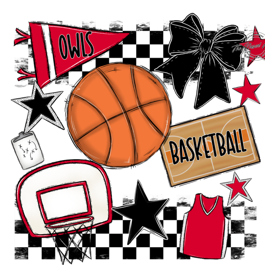 Owls Checkers Basketball Spirit Design-Red