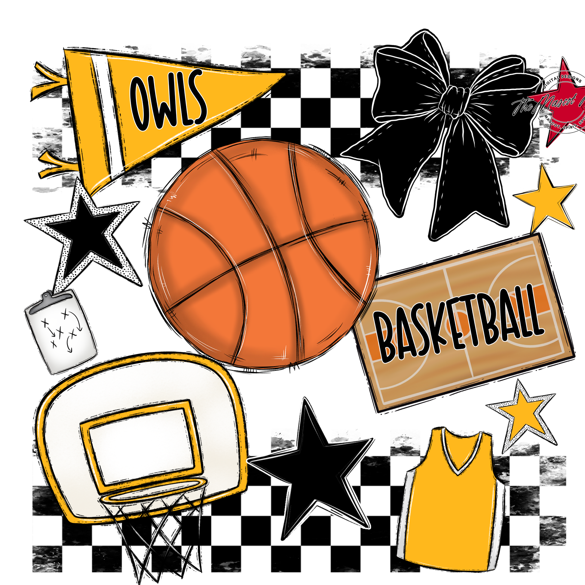 Owls Checkers Basketball Spirit Design-Yellow