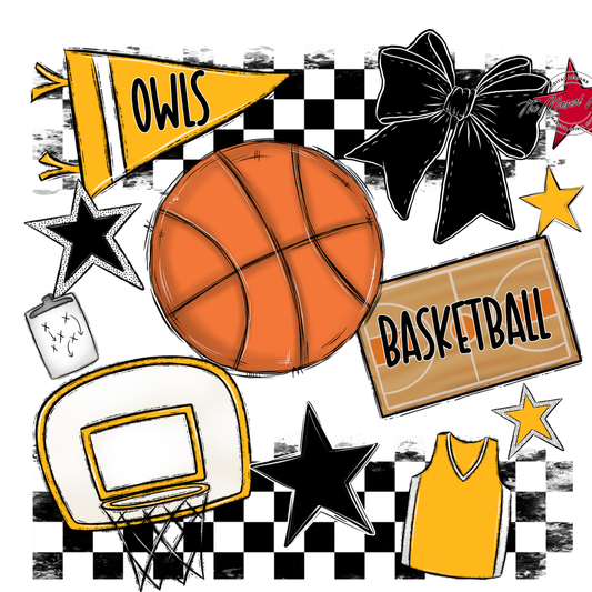 Owls Checkers Basketball Spirit Design-Yellow