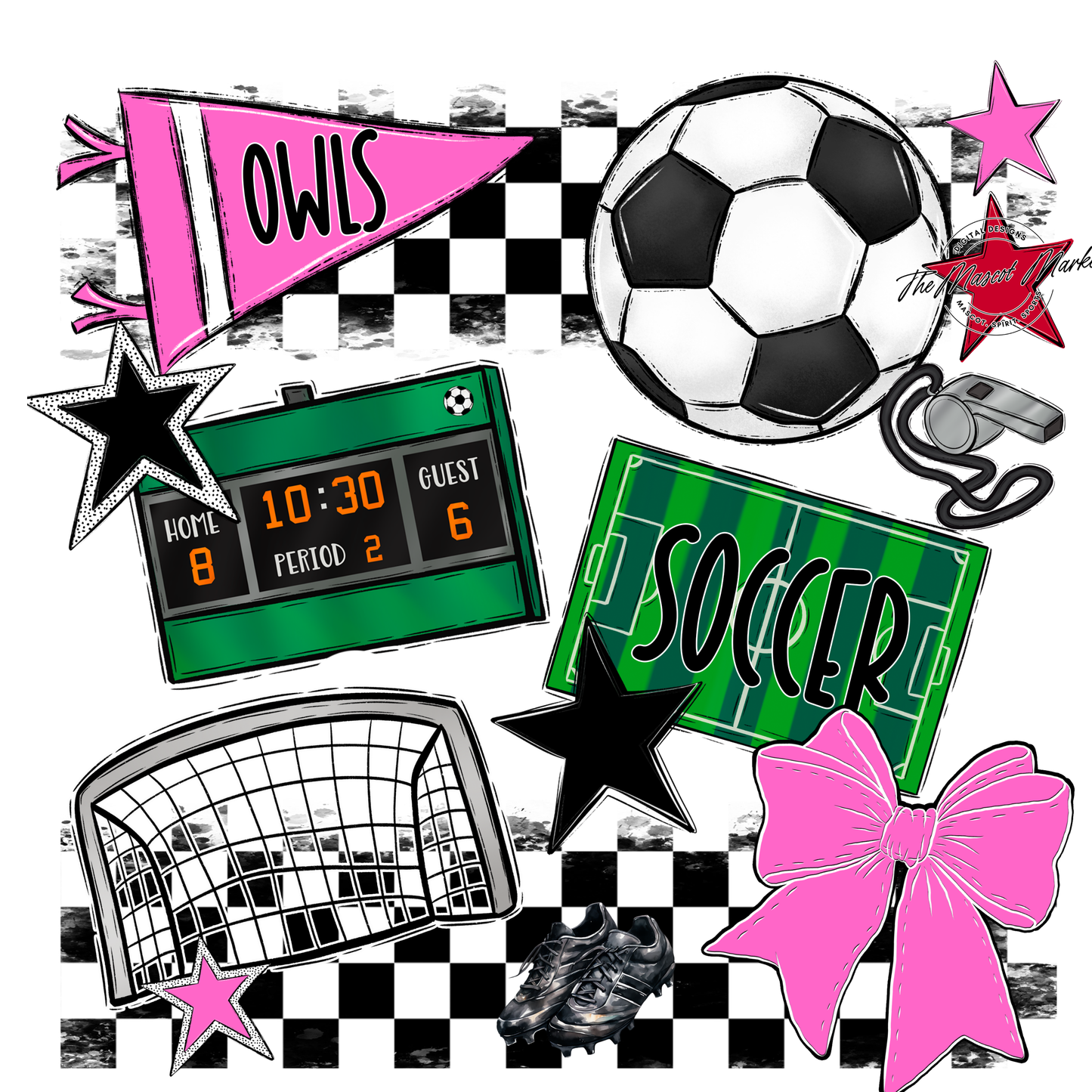 Owls Checkers Soccer Spirit Design-Baby Pink
