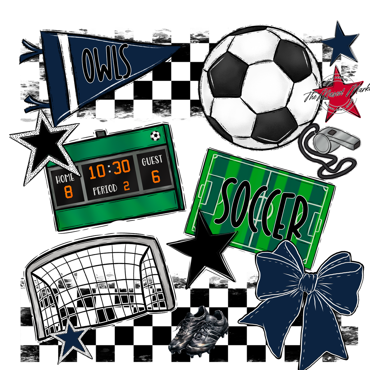 Owls Checkers Soccer Spirit Design-Navy