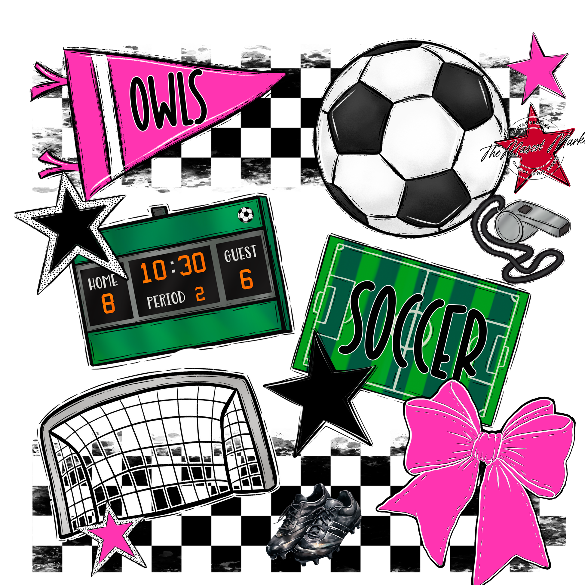 Owls Checkers Soccer Spirit Design-Pink