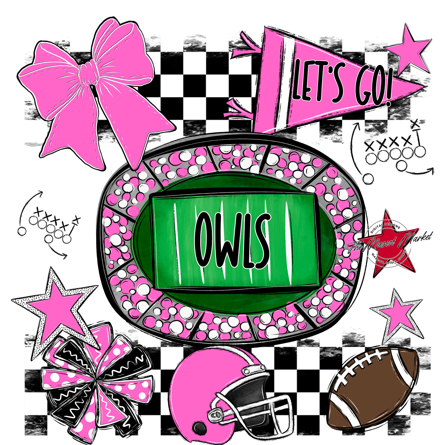 Owls Checkers Spirit Design-Baby Pink