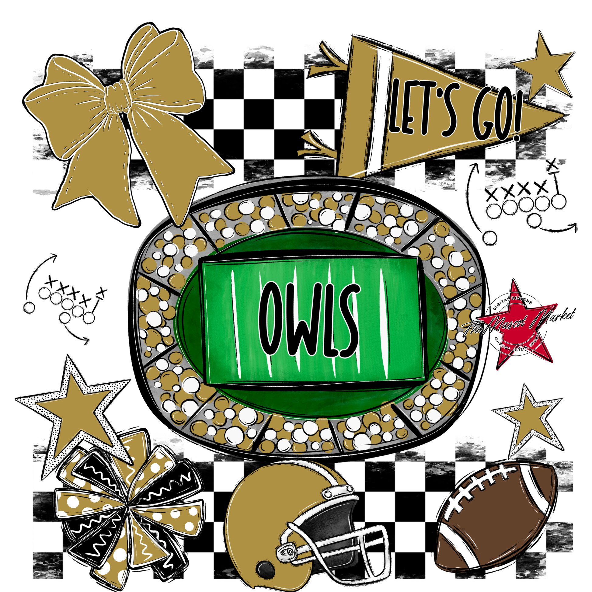 Owls Checkers Spirit Design-Gold
