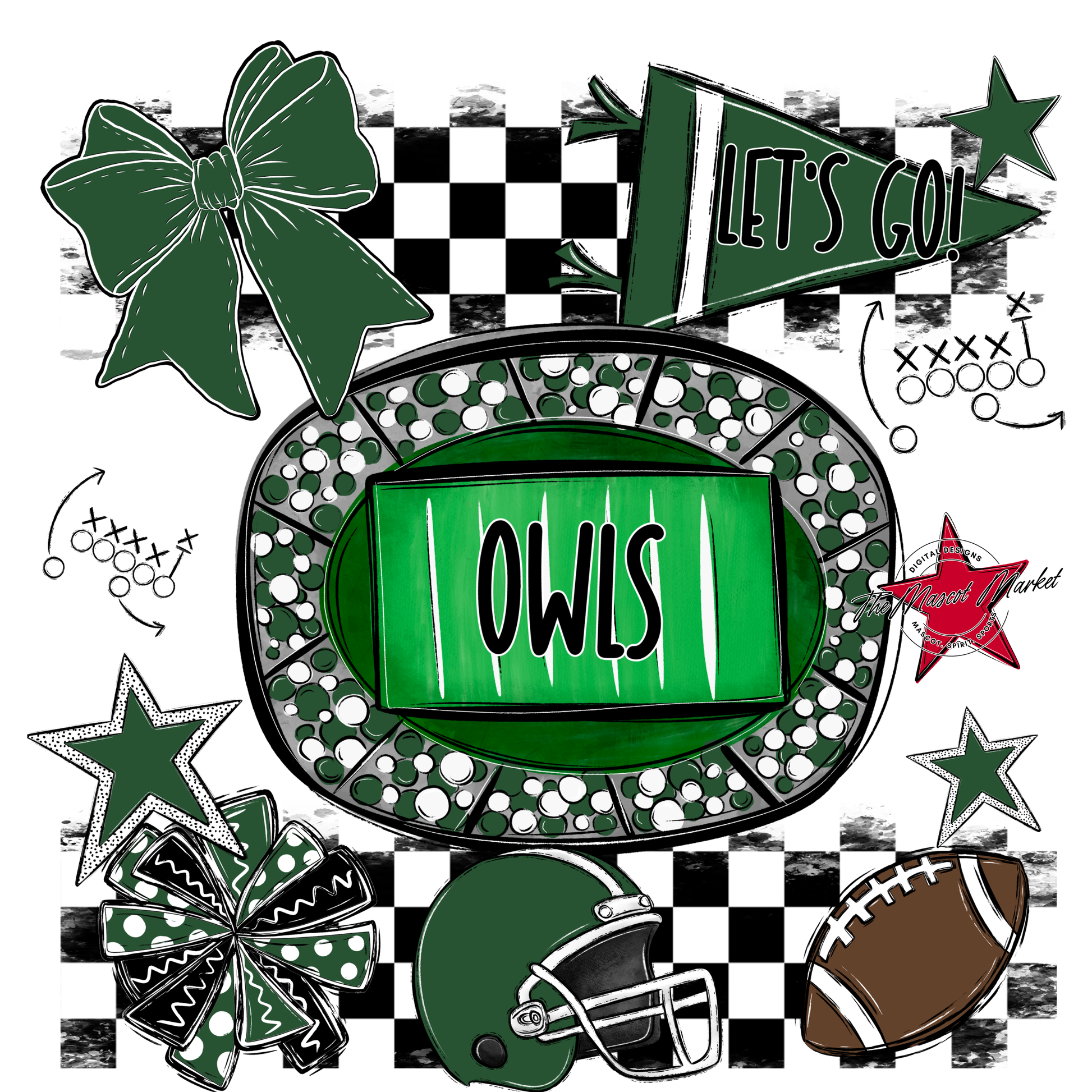 Owls Checkers Spirit Design-Green