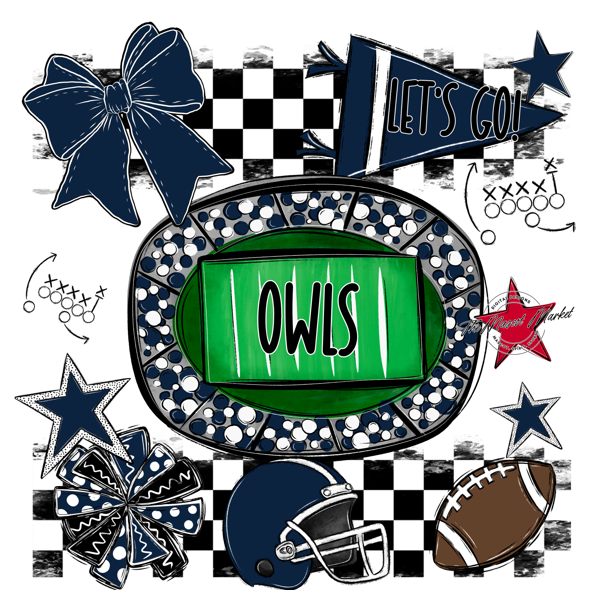 Owls Checkers Spirit Design-Navy