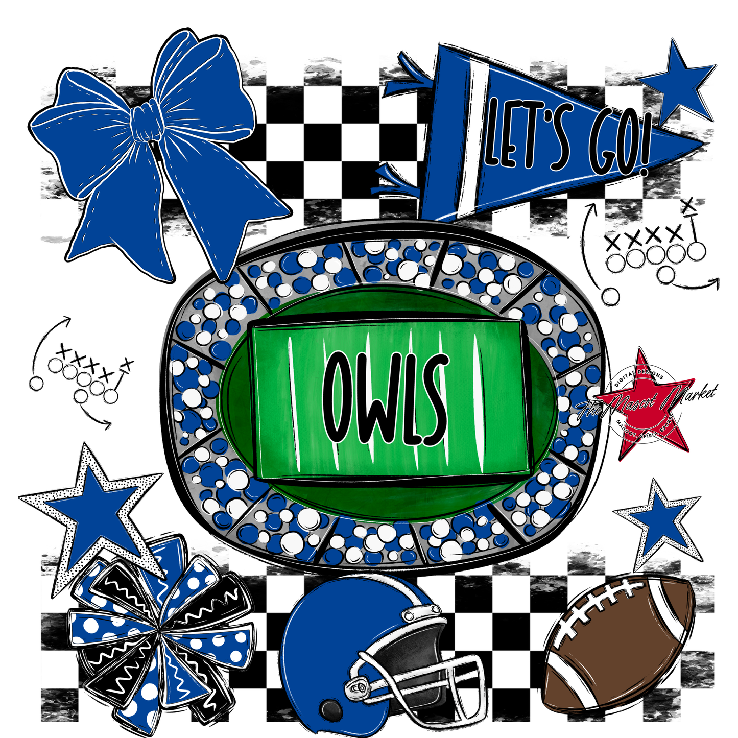 Owls Checkers Spirit Design-Off Blue