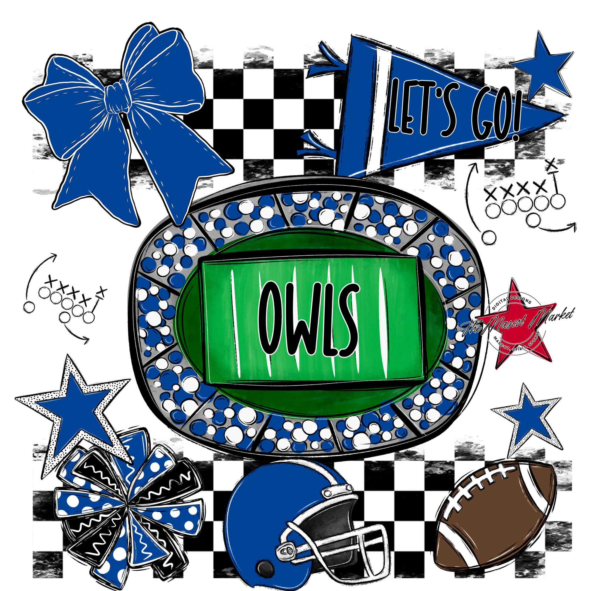 Owls Checkers Spirit Design-Off Blue