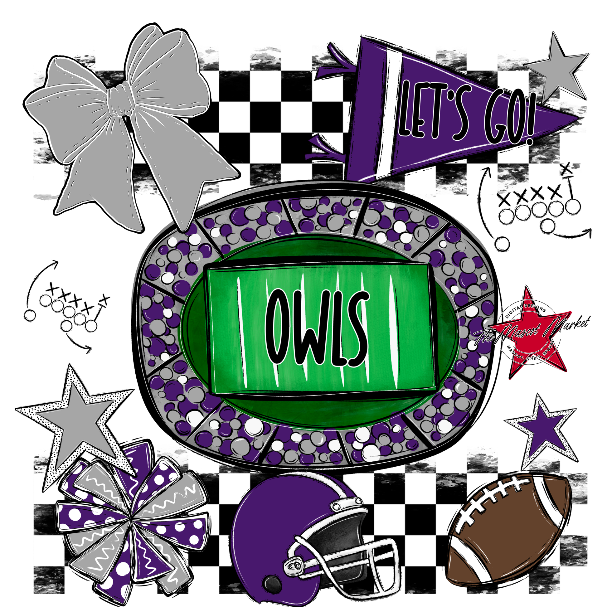 Owls Checkers Spirit Design-Purple-Grey