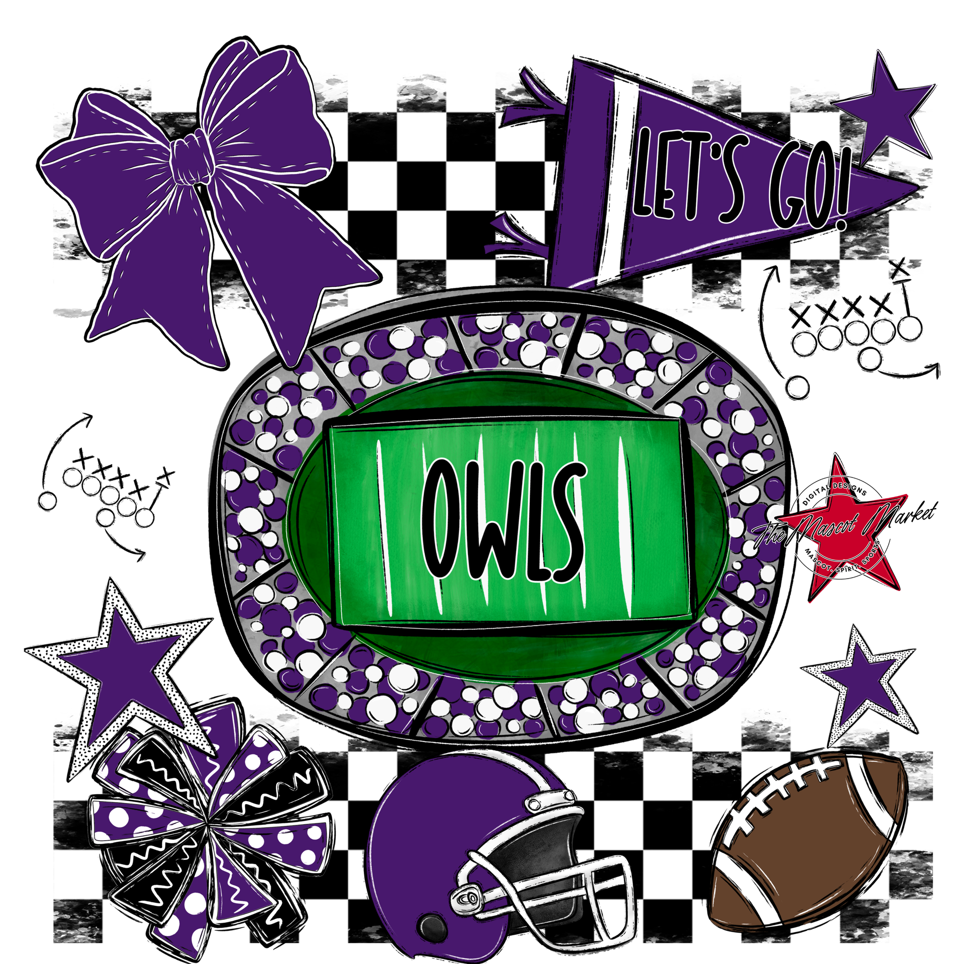 Owls Checkers Spirit Design-Purple