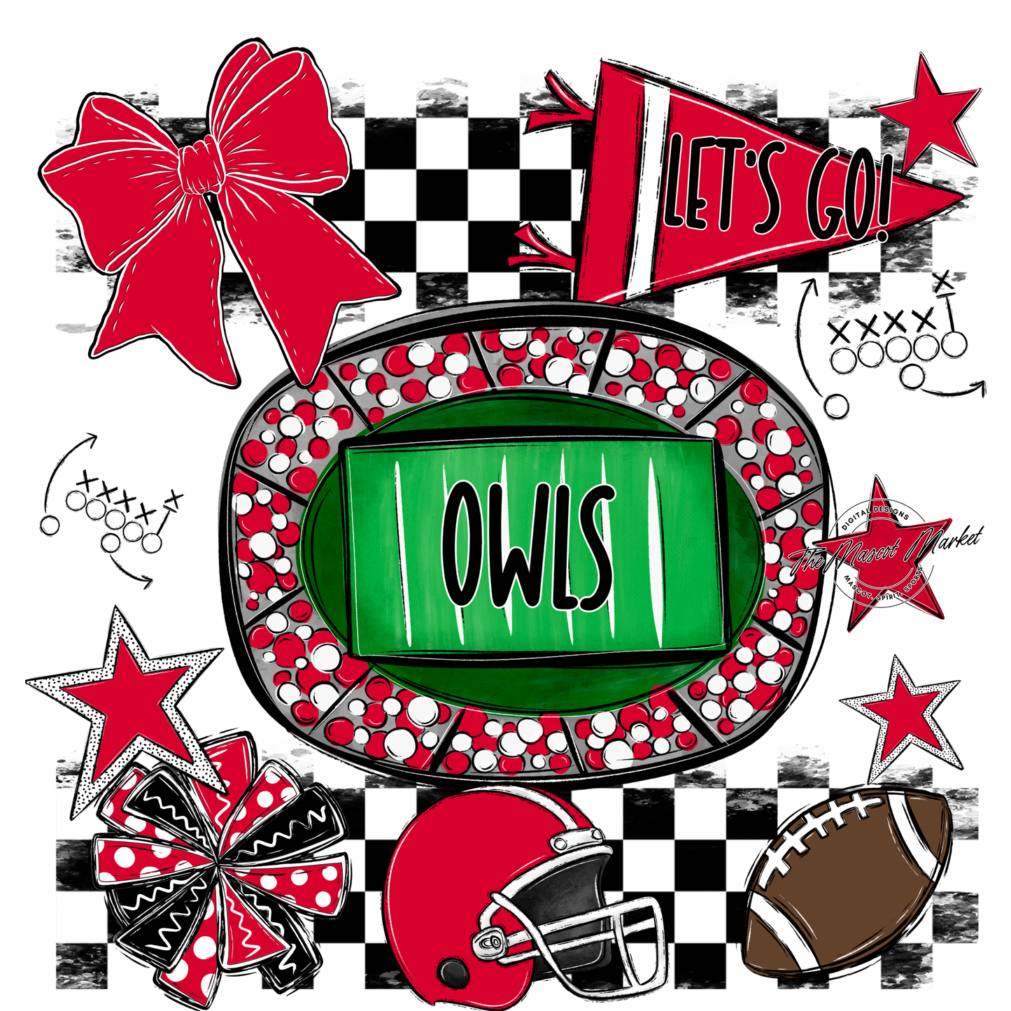 Owls Checkers Spirit Design-Red