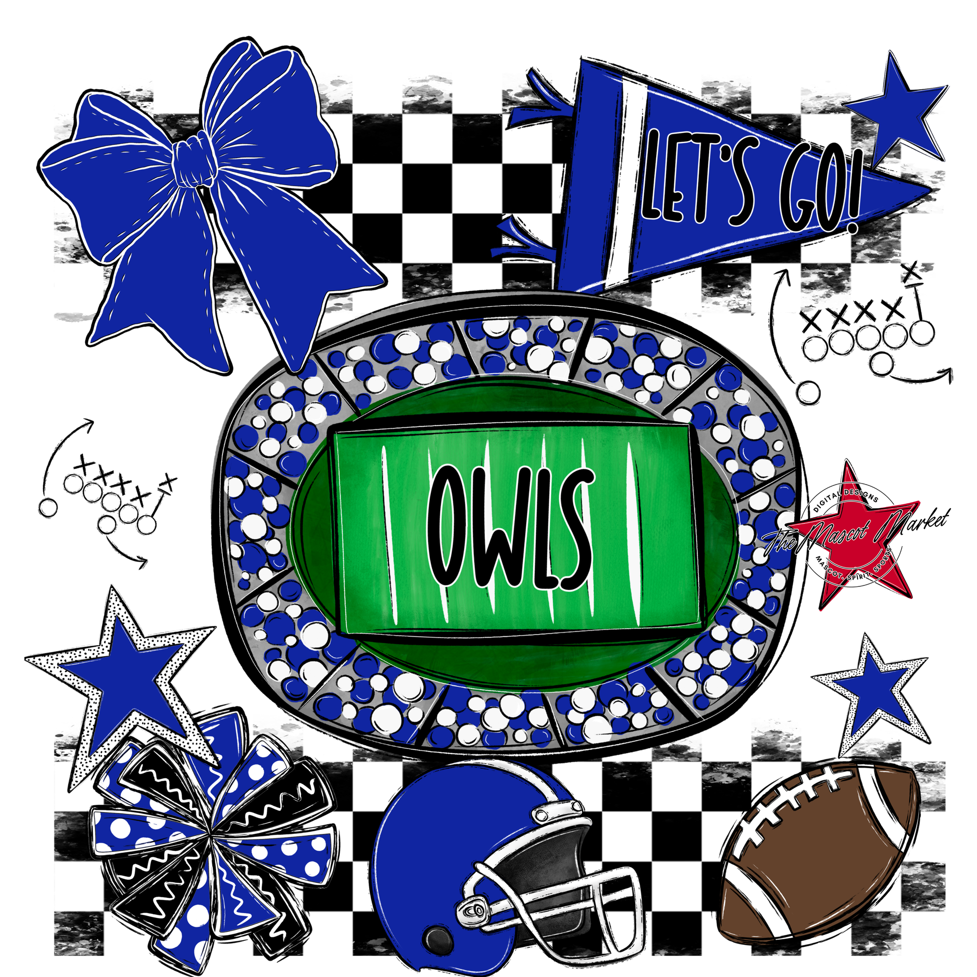 Owls Checkers Spirit Design-Royal Blue