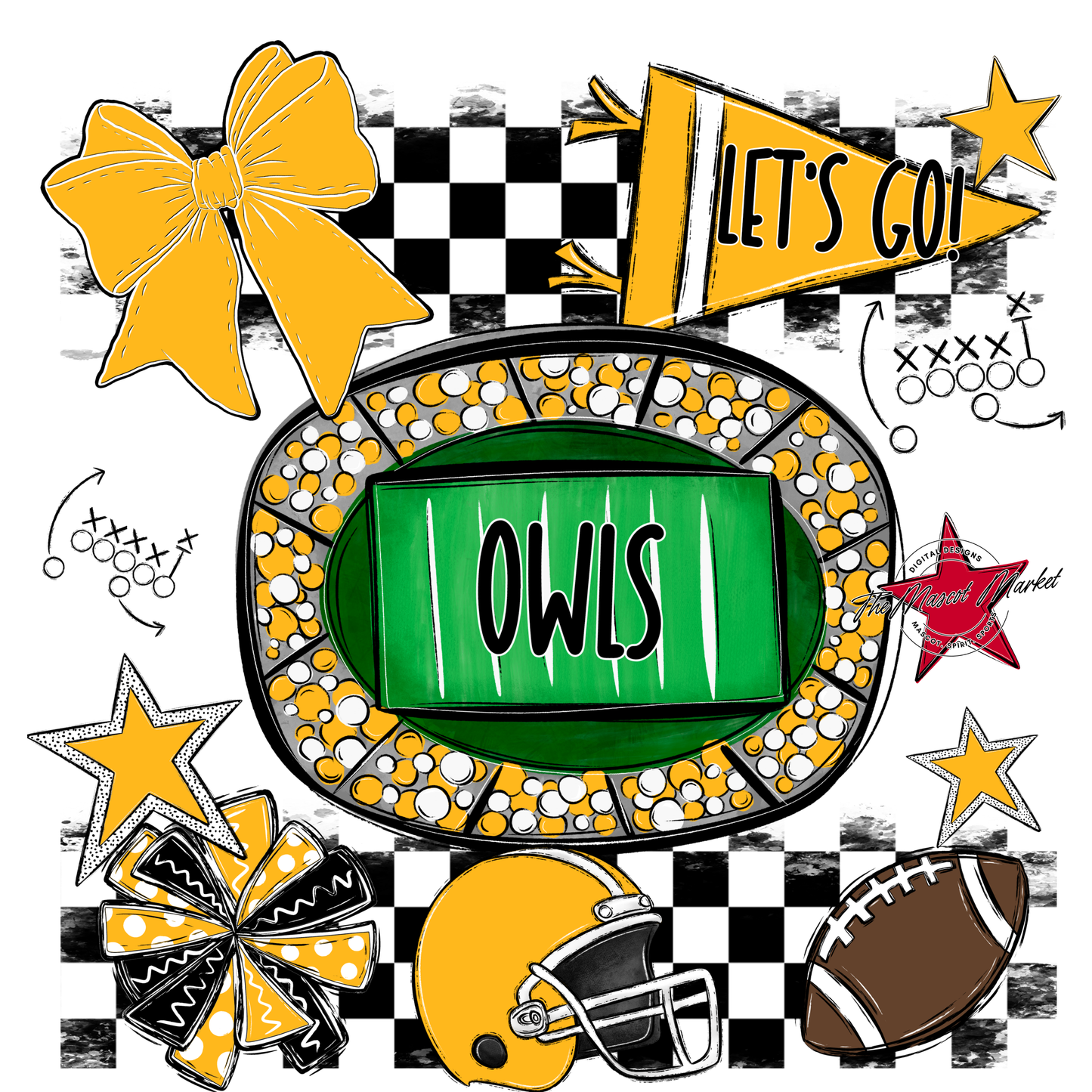 Owls Checkers Spirit Design-Yellow