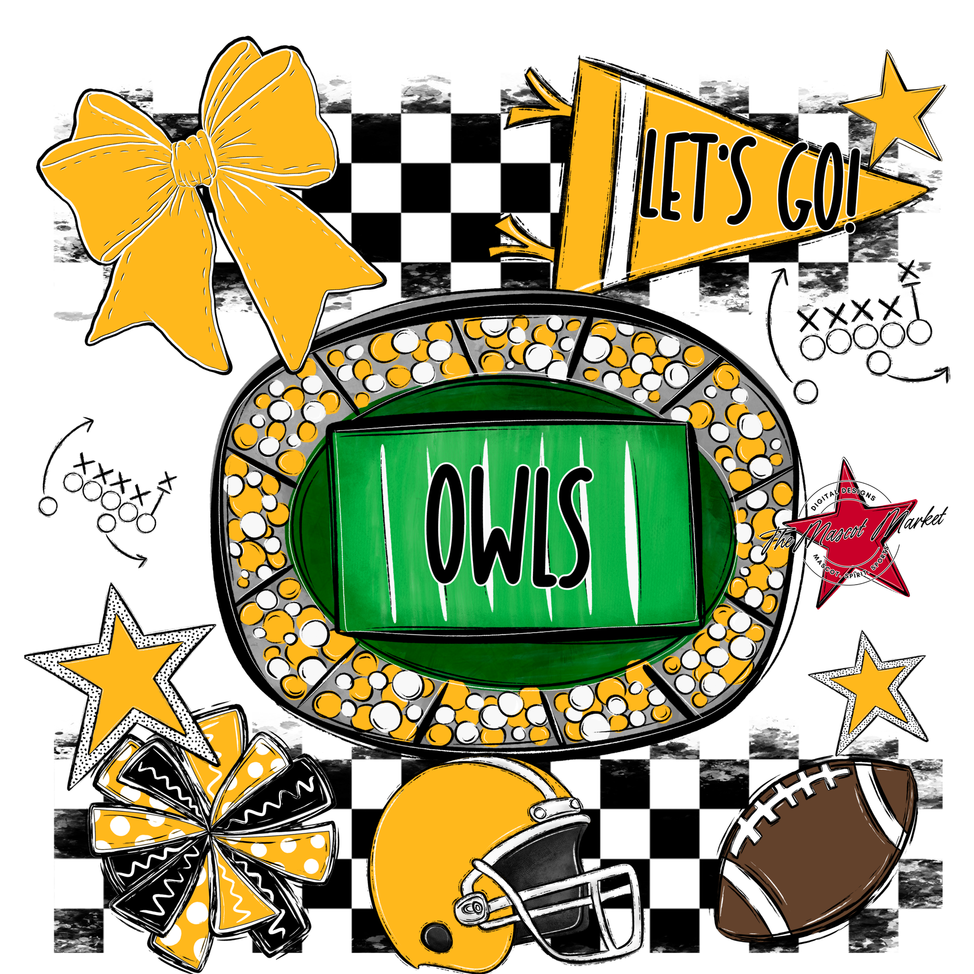 Owls Checkers Spirit Design-Yellow