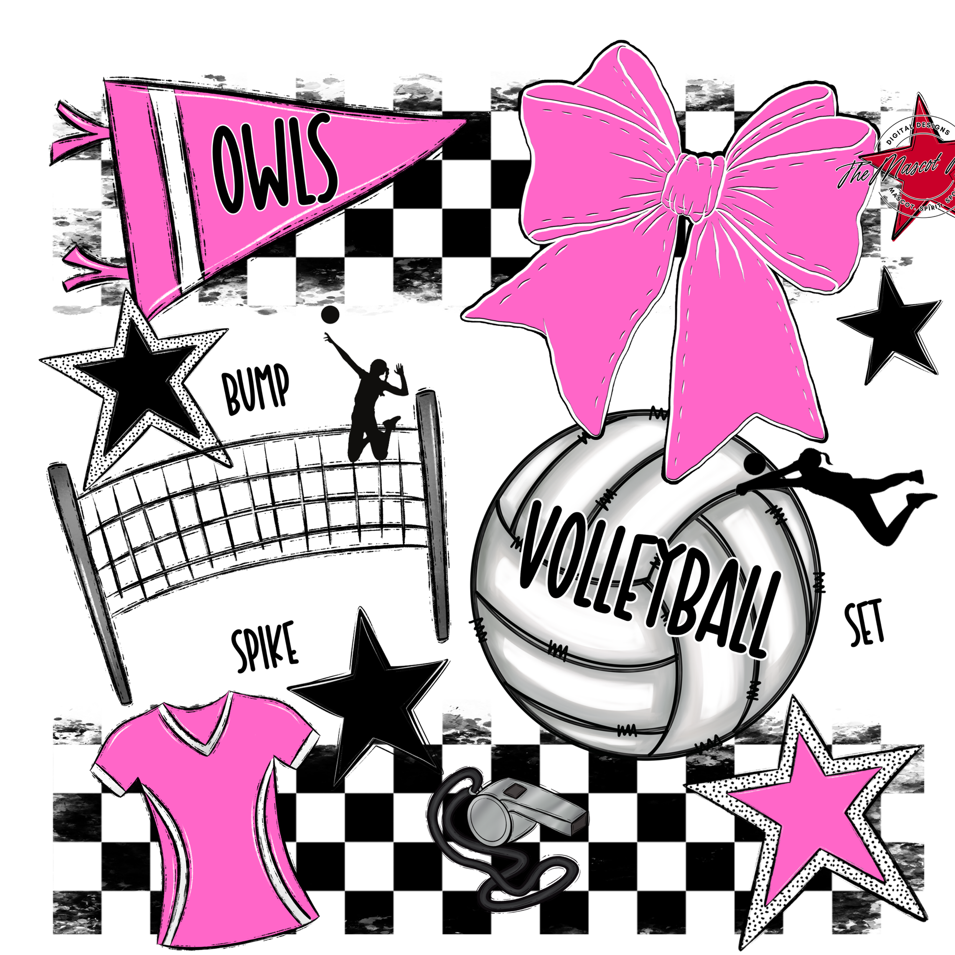 Owls Checkers Volleyball Spirit Design-Baby Pink