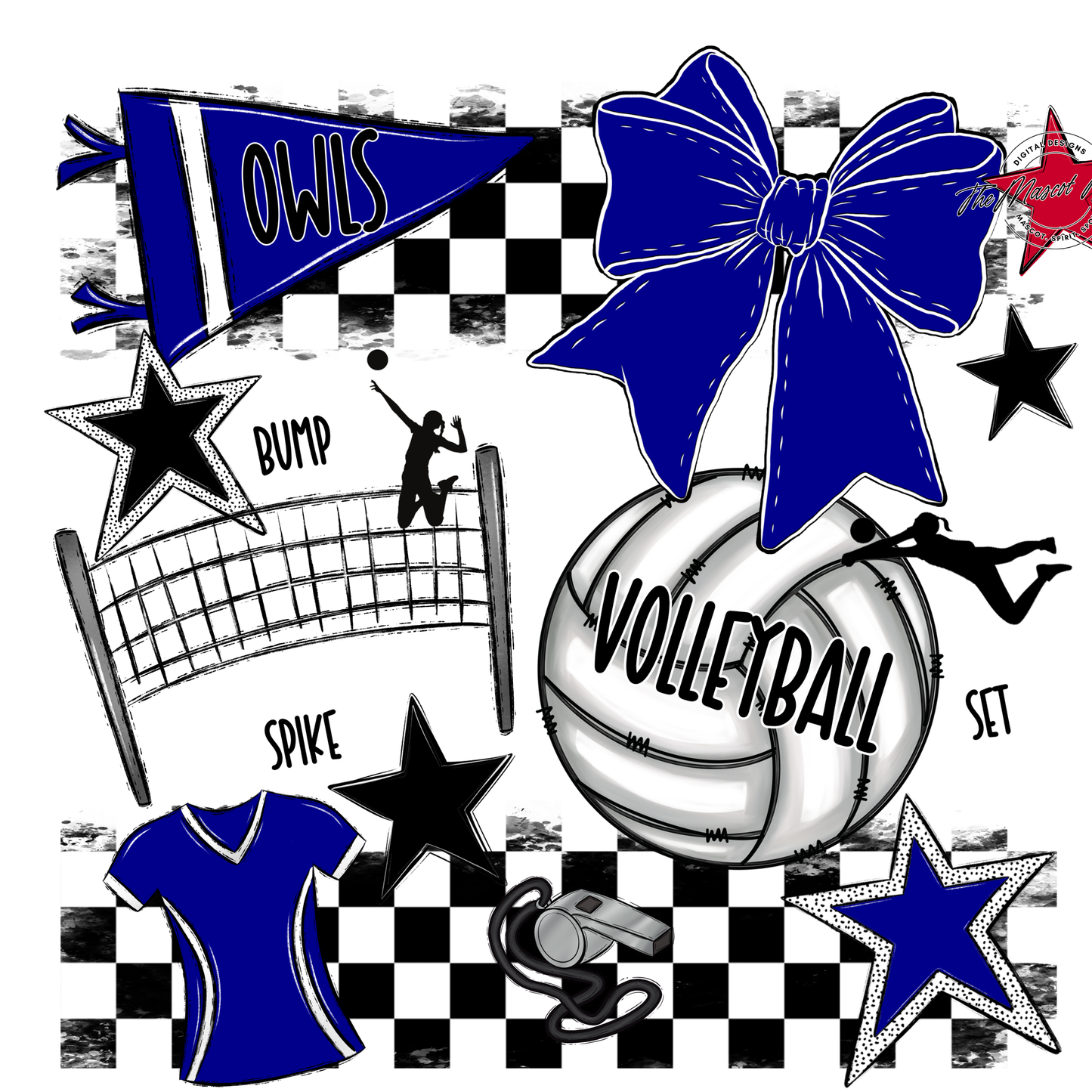 Owls Checkers Volleyball Spirit Design-Blue