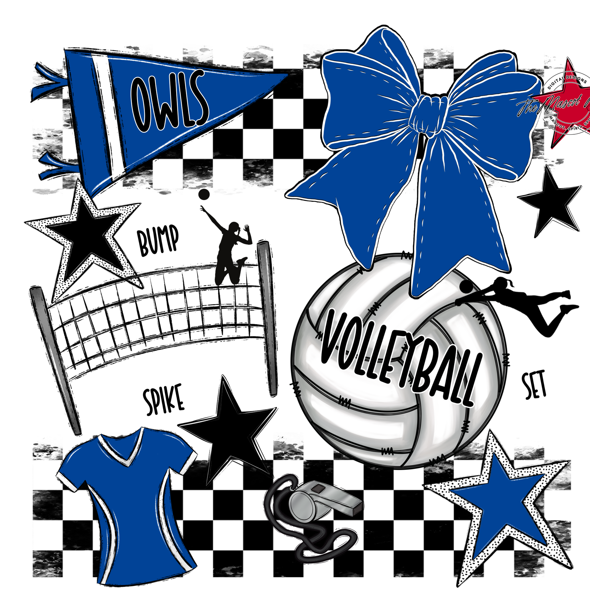 Owls Checkers Volleyball Spirit Design-Off Blue