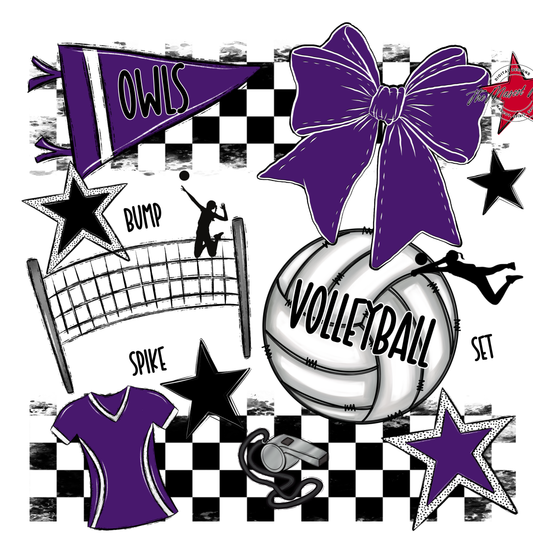 Owls Checkers Volleyball Spirit Design-Purple